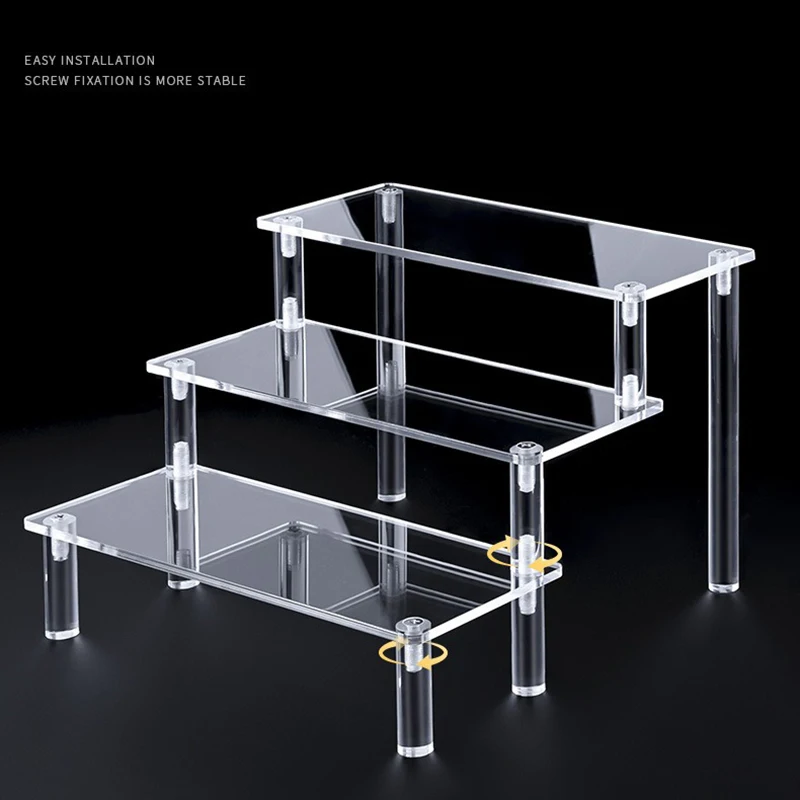 1-5 Tier Acrylic Display Stand Perfume Doll Clay Figurine Blind Box Storage Rack Transparent Ladder Makeup Organization W-2