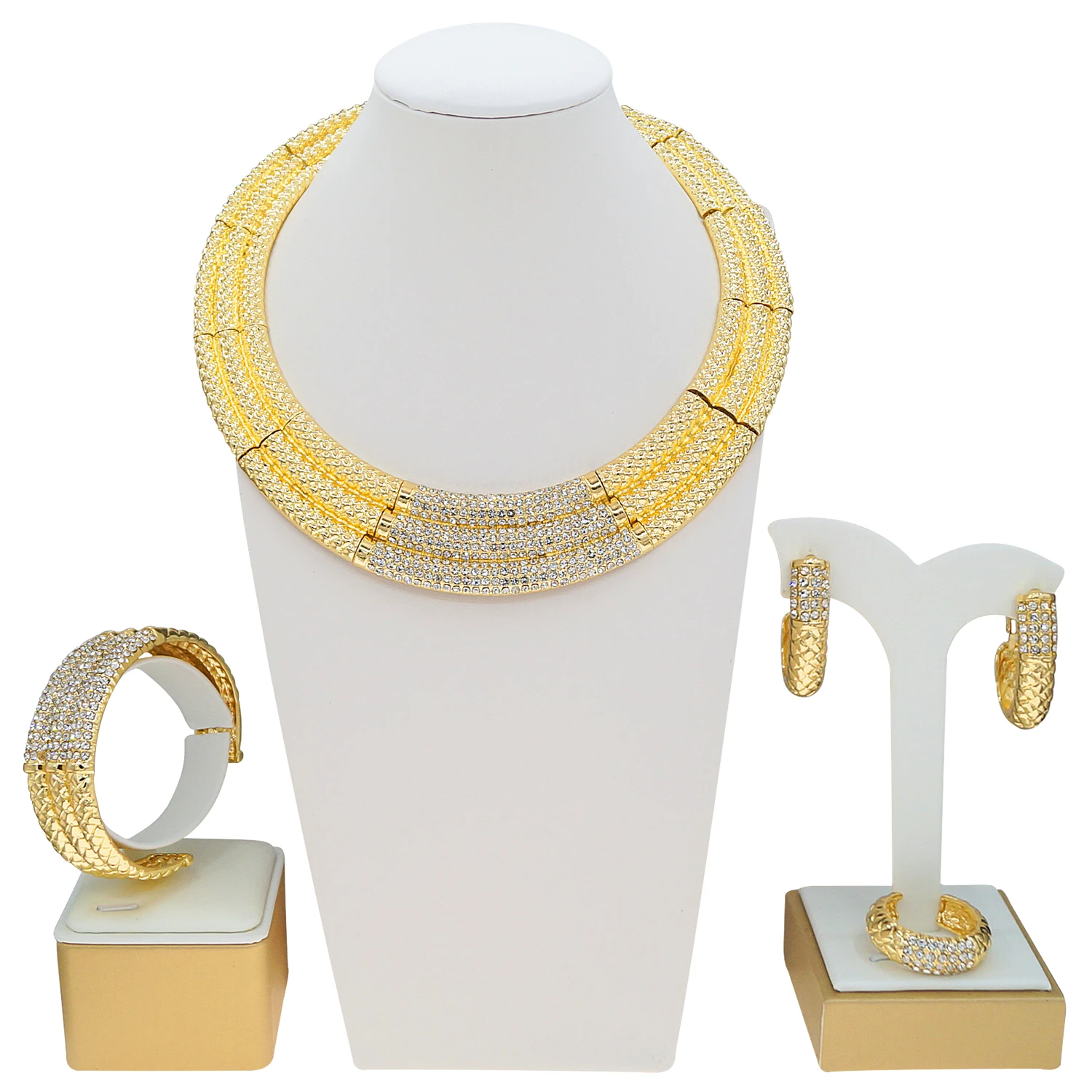 

Fashion New Popular Jewelry Set Wedding Unique Copper Alloy Gold Plated Party Gift Anniversary Jewelry Set