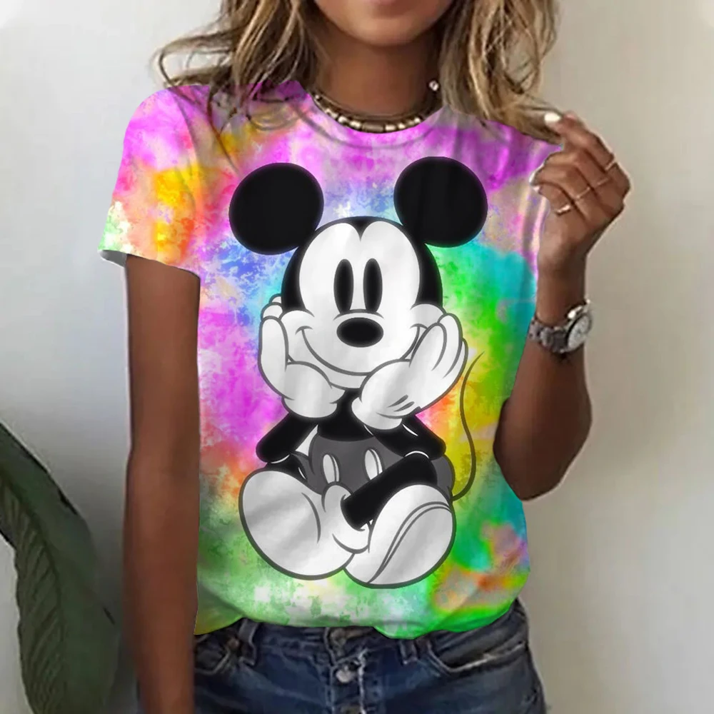 Fashion Mickey Mouse Print Casual O-neck Top Tee Shirt Women Black White T-shirtWomen T Shirt Harajuku Short Sleeves T shirts