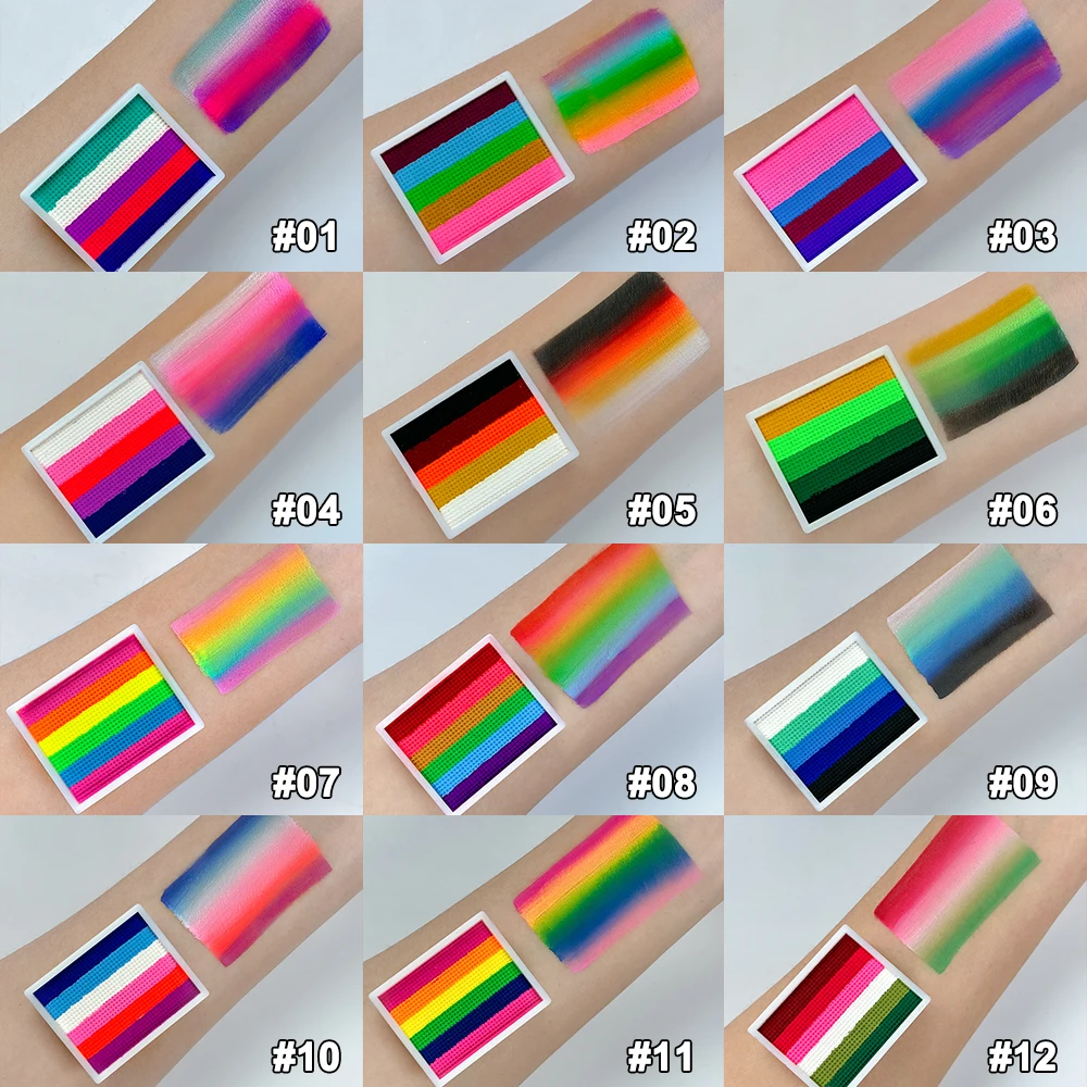 5-Color Rainbow Face & Body Paint - Water-Activated, UV Glow,Vibrant Stripes for Halloween, Christmas, Music Festivals & Parties