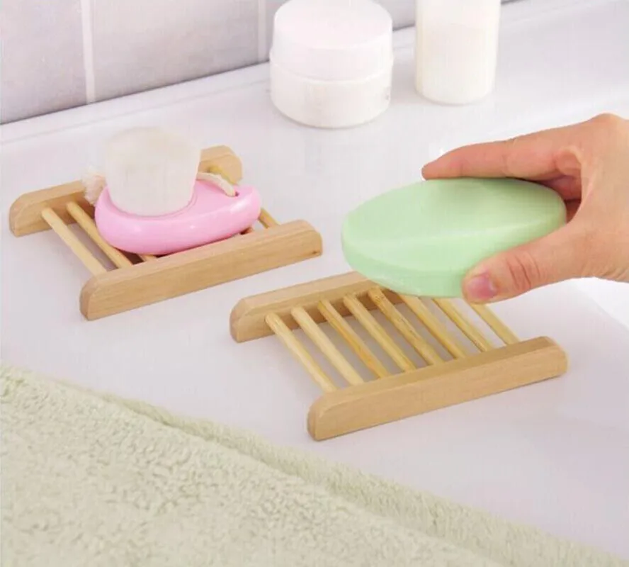 2pcs Wooden Bamboo Soap Dish Tray Holder Bathroom Bath Shower Soap Storage Rack Plate