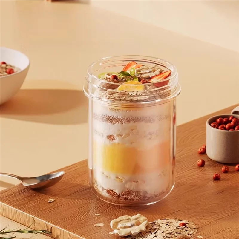 

Portable Breakfast Cup With Spoon - Food Grade Oatmeal Yogurt Salad Cup, Sealable Lid, Easy Clean, Ideal For Milkshakes-B91B