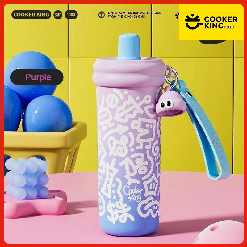 

COOKER KING Термосы из нержавеющей стали с красочными узорами Изолированная бутылка для воды с соломой Термос для горячей и холодной воды Спортивный термос