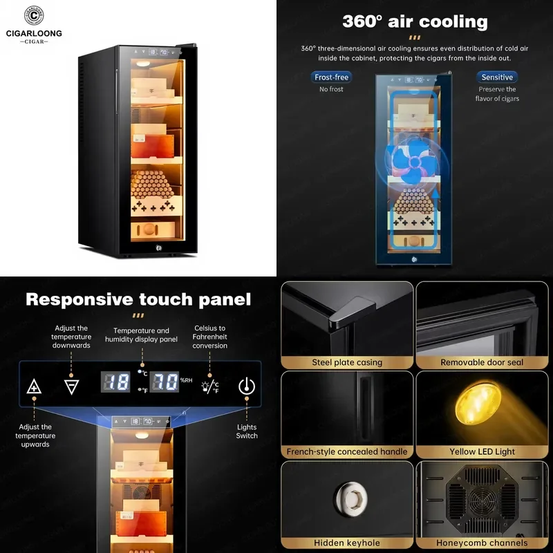 for CIGARLOONG Small Electronic Cigar Cooler 50-200 Cigars Capacity Quiet Energy-Saving Spanish Cedar Shelf for Home