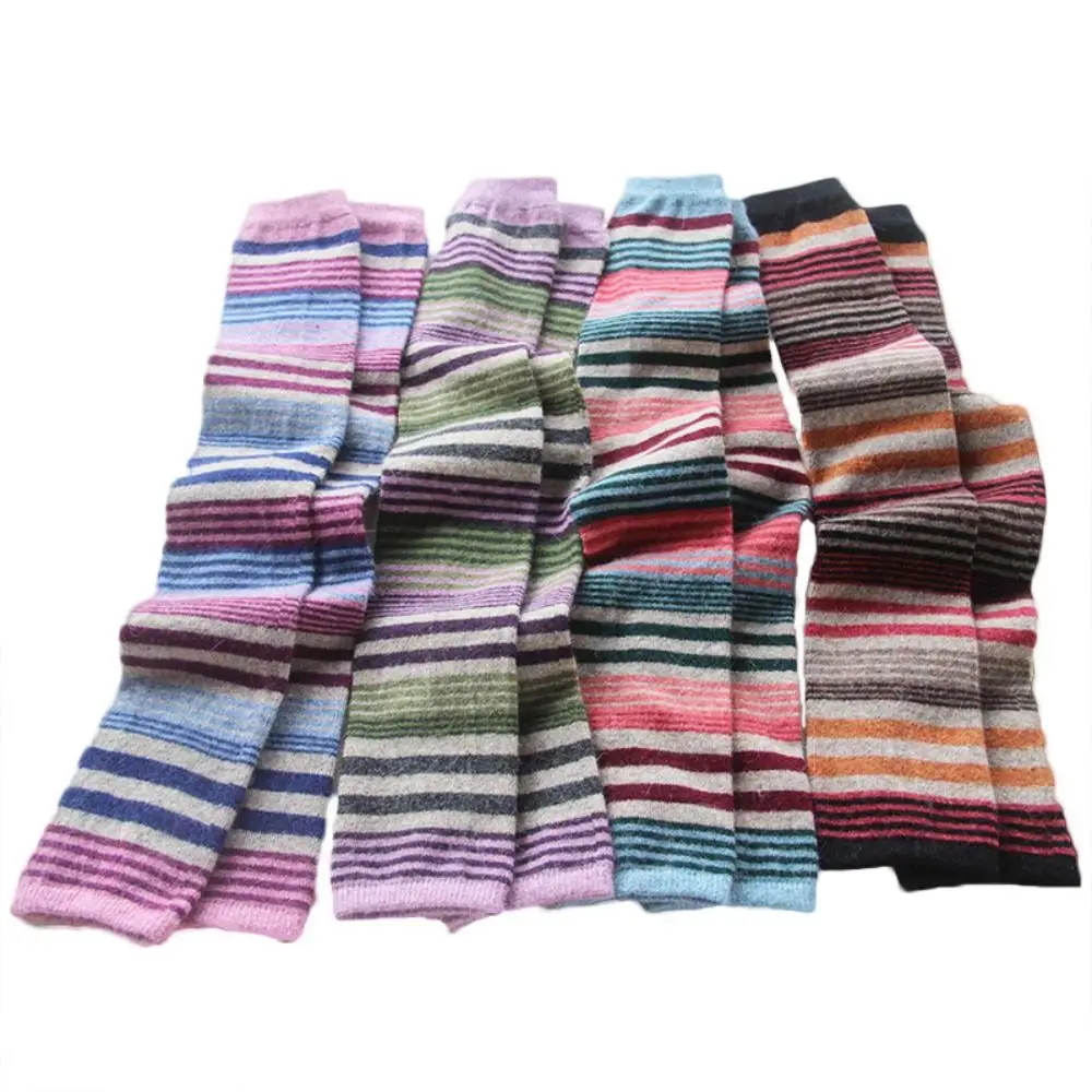 Elastic Colorful Wool Ruffle Socks Thick Animal Furr Knitted Leg Warmers Warm Knee High Striped Socks Winter