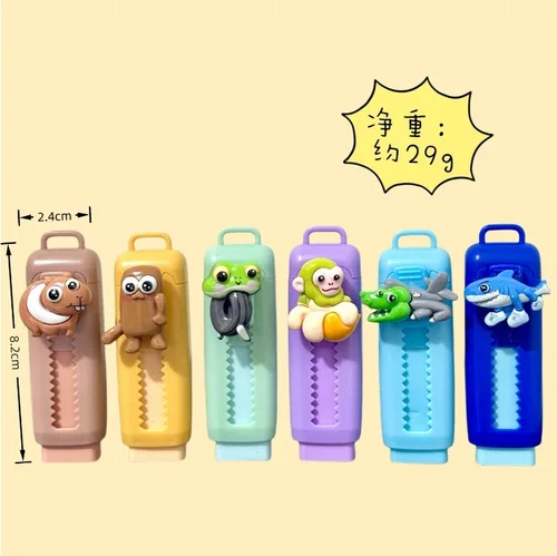 Imagen 2 del producto Borrador de 6/24 Uds., bonito cerebro italiano Ai, animales Tungtungsahur Tralalelotralala, borrador de lápiz de empuje y tracción, regalo para estudiantes