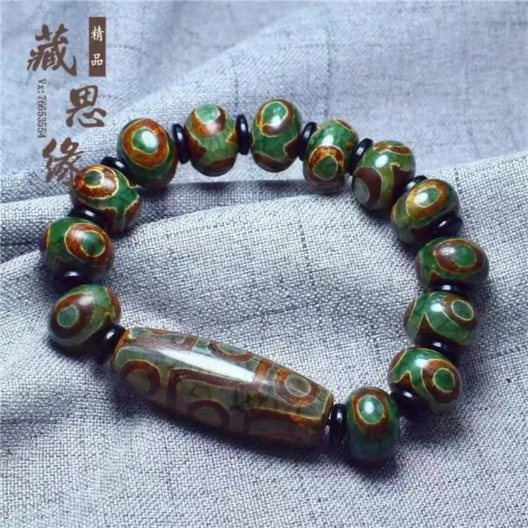 

Tibetan Nine Eye Dzi Bead Bracelet Natural Agate Chalcedony Ethnic Vintage