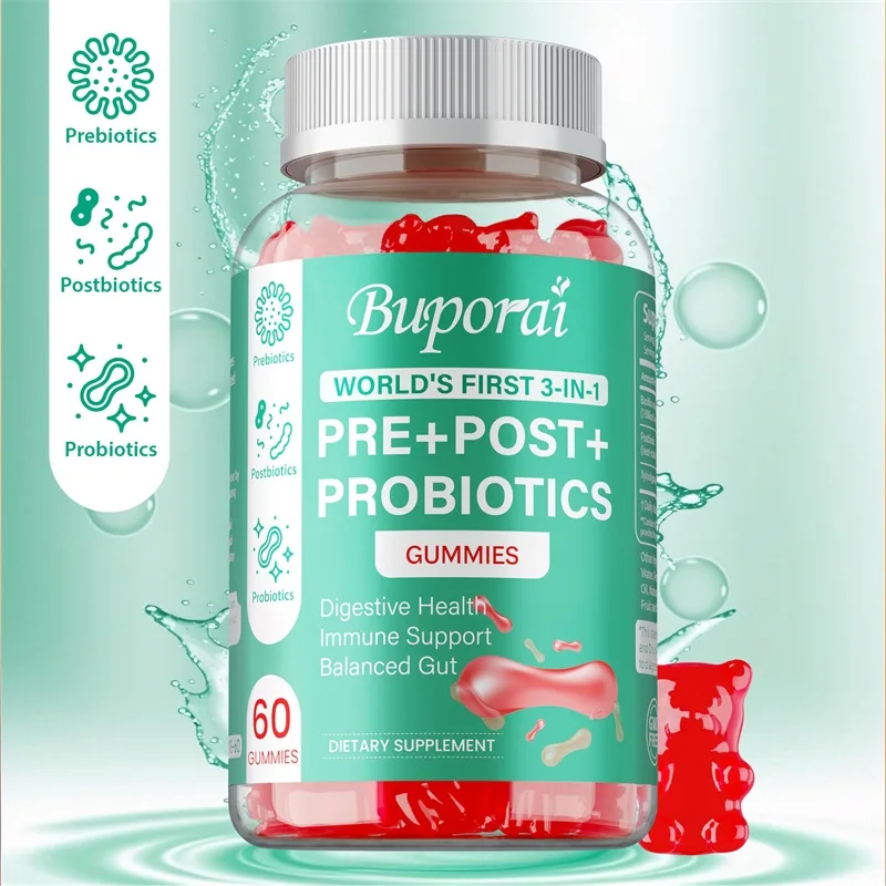 

Pre+Post+Probiotic Gummies - Beneficial Intestinal Bacteria, Reduce Bloating, Support Digestive Health, Metabolism, Non-GMO