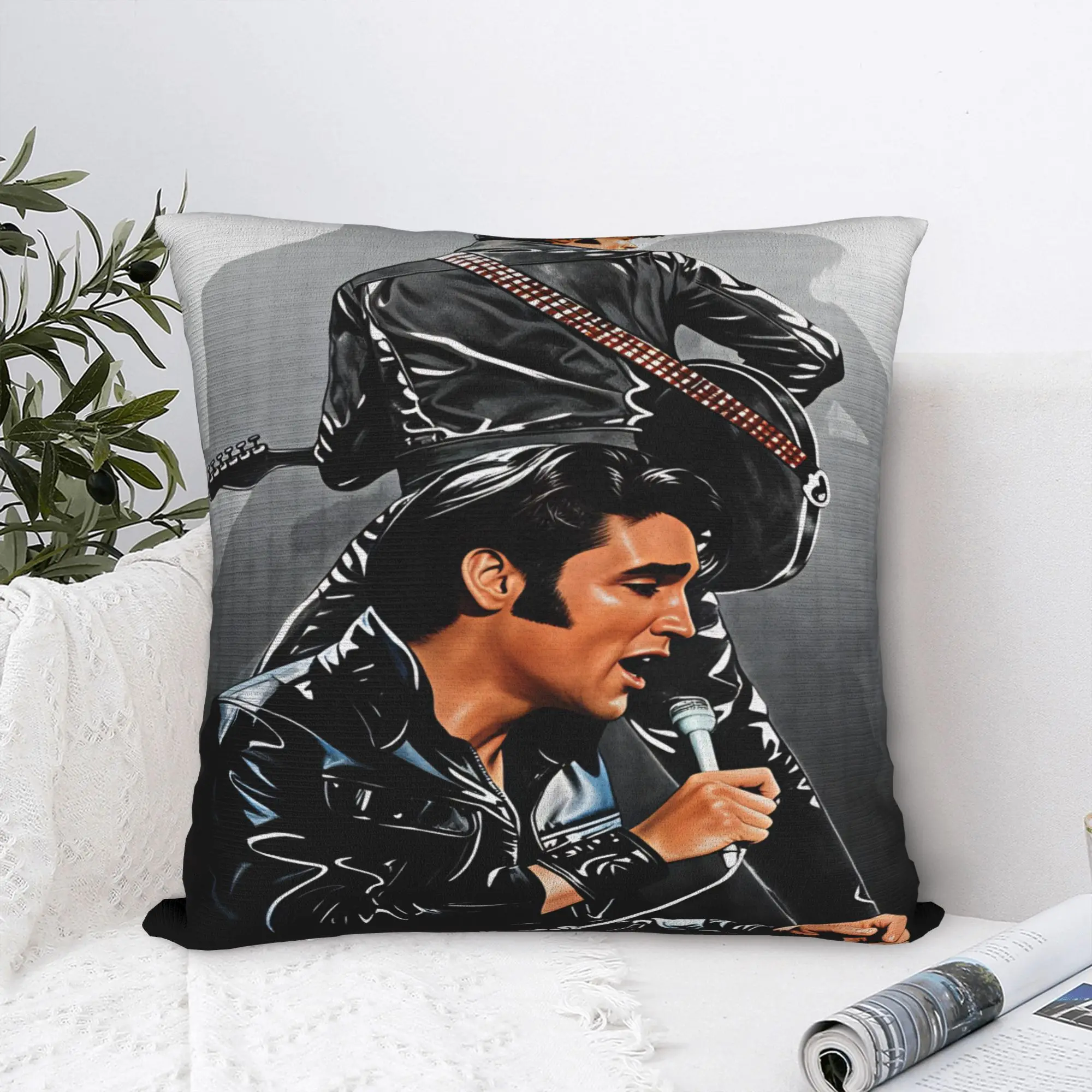 E-Elviss Singer Pillow Case  Comfy Pillow Cover Retro Trendy Cushion Cover For Sofa Home Decoration