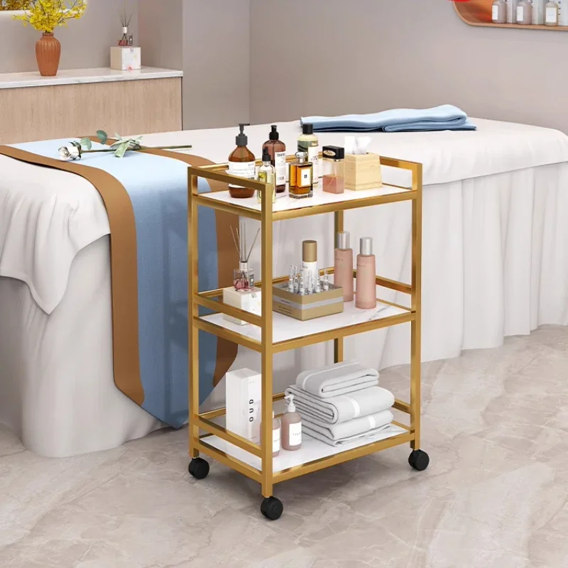 High-end Beauty Cart Skin Care Collection Tool Storage Cart Multilayer Storage Rack Hairdressing Nail Organizer Cart with Wheels