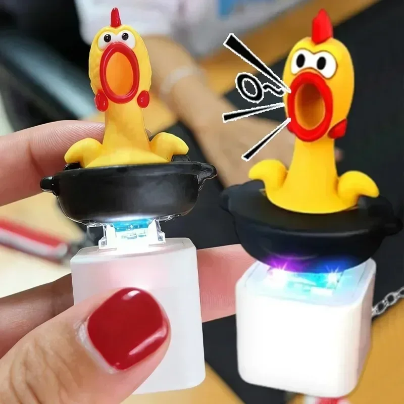 Screaming Chicken Keychain Sound Light Effect Press Button Stress Relief Fidget Toy Bag Pendant Novelty Birthday Gift