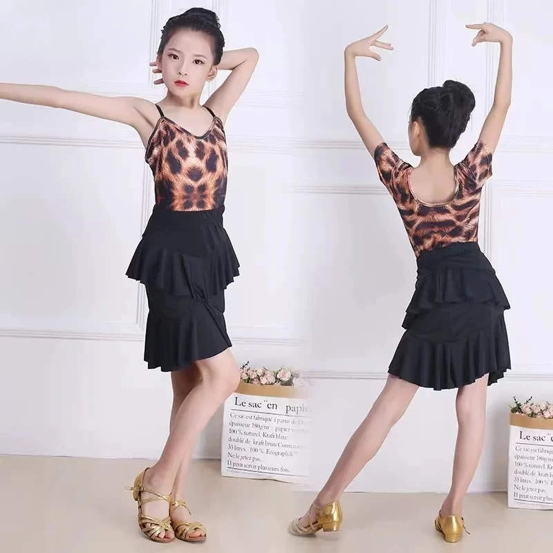 

Customized Latin Dance Suit Training Clothes for Girls Xia Professional Dance Performance Clothes Kid's Backless Top and Skirt