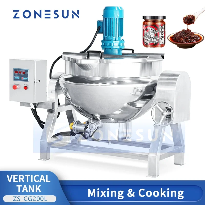 ZONESUN Mixer and Heater Agitator Industrial Cooker Meat Food Precooked Meals ZS-CG200L