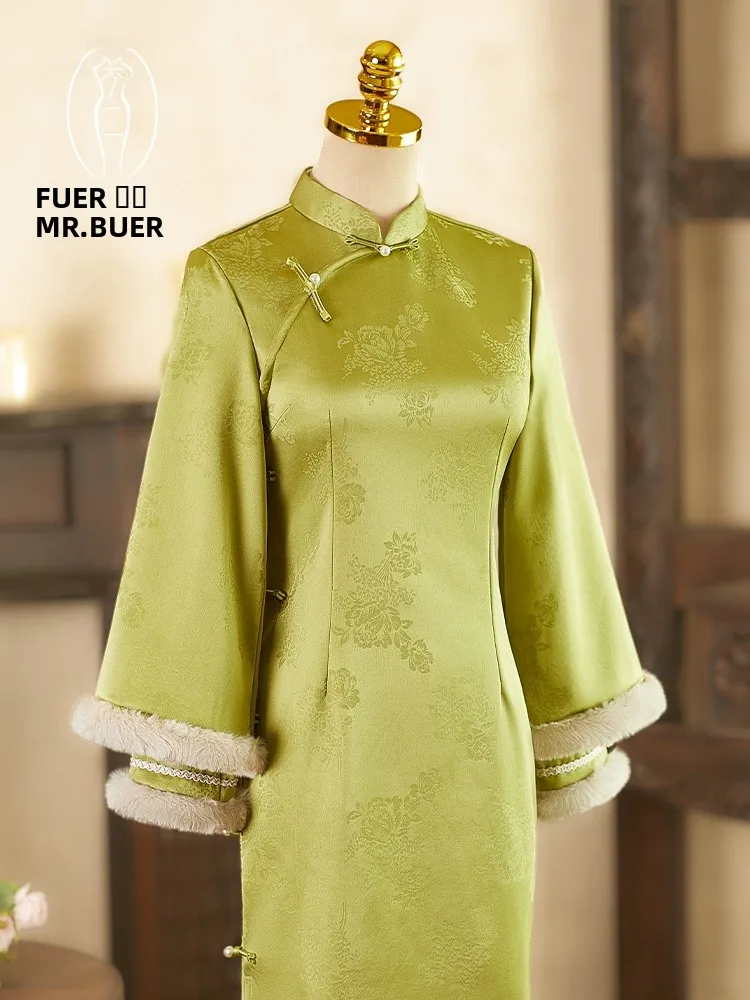 

Женское осенне-зимнее утепленное платье миди в стиле ретро с длинным рукавом для повседневной носки