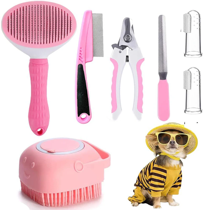 

Practical 7-piece Pet Grooming Set Multifunctional Cat Hair Comb Pet Nail Clipper Dog Toothbrush Set Dog Accessories Cleaning