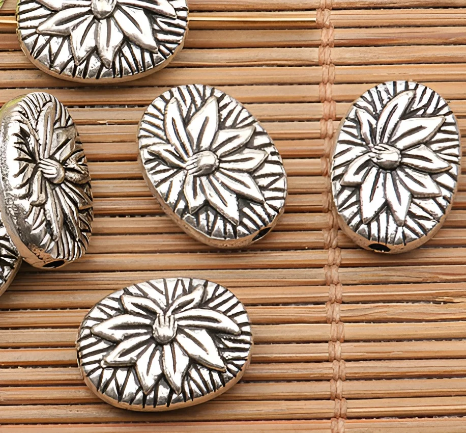 

10pcs 15*12*3mm Alloy matel tibetan silver 2sided flower spacer beads HWH0459