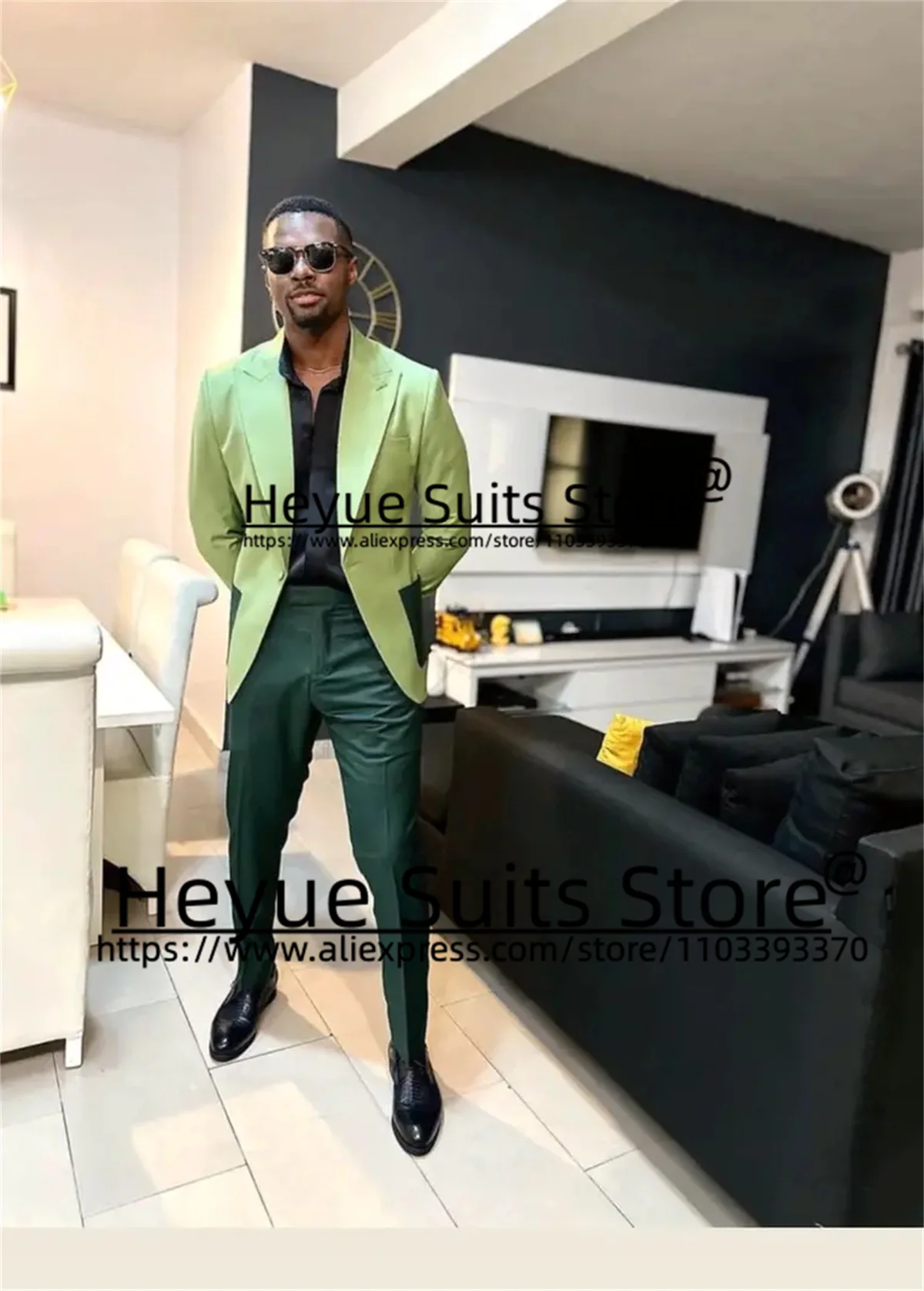 

Casual Green High-end Men Suits Slim Fit Notched Lapel Groom Formal Tuxedos 2 Pieces Sets Handsome Male Blazers Costume Homme