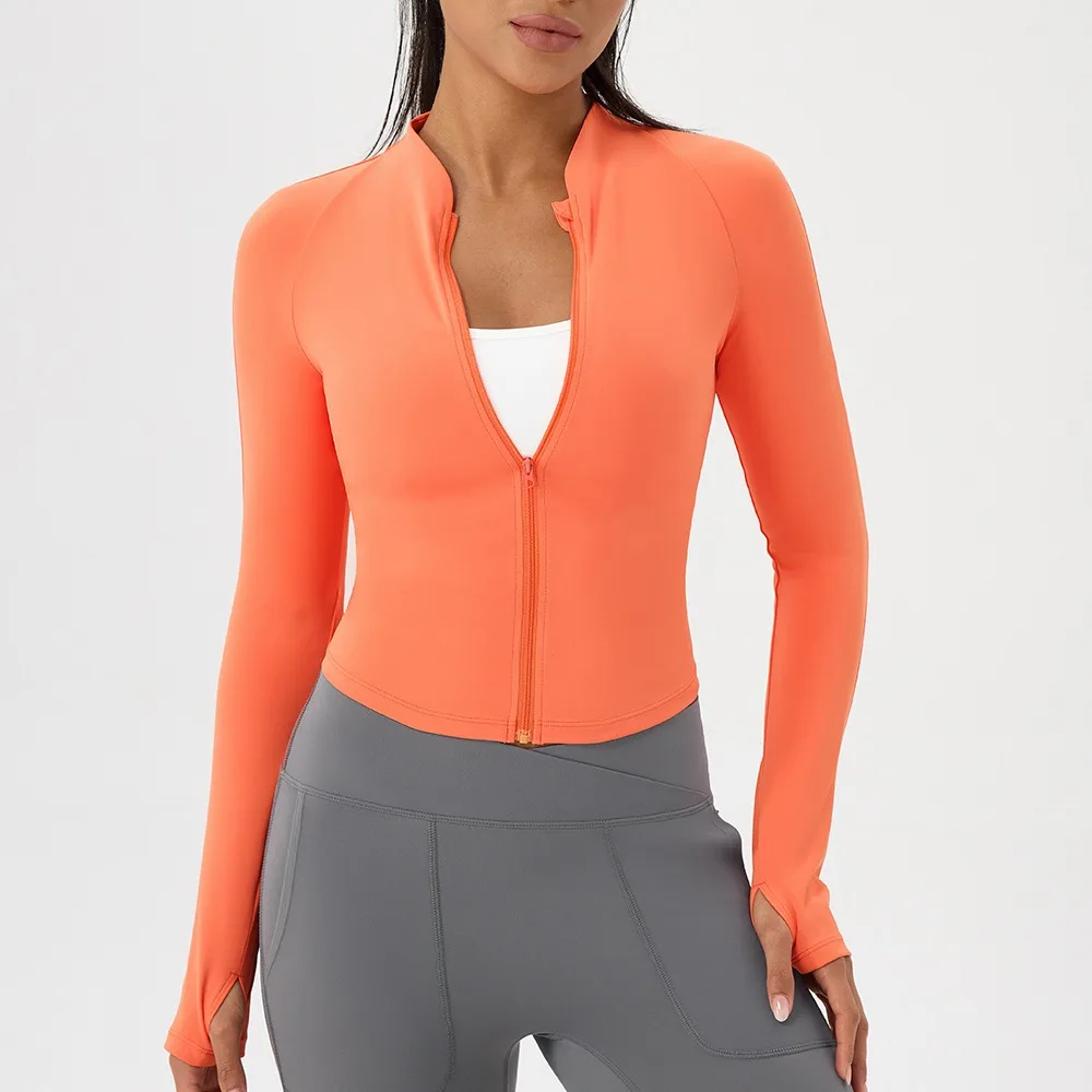 New Women's Zip-Up Running Jacket Lightweight Stretchy Running Track Jacket with Thumb Holes High Neck Breathable Yoga Sportwear