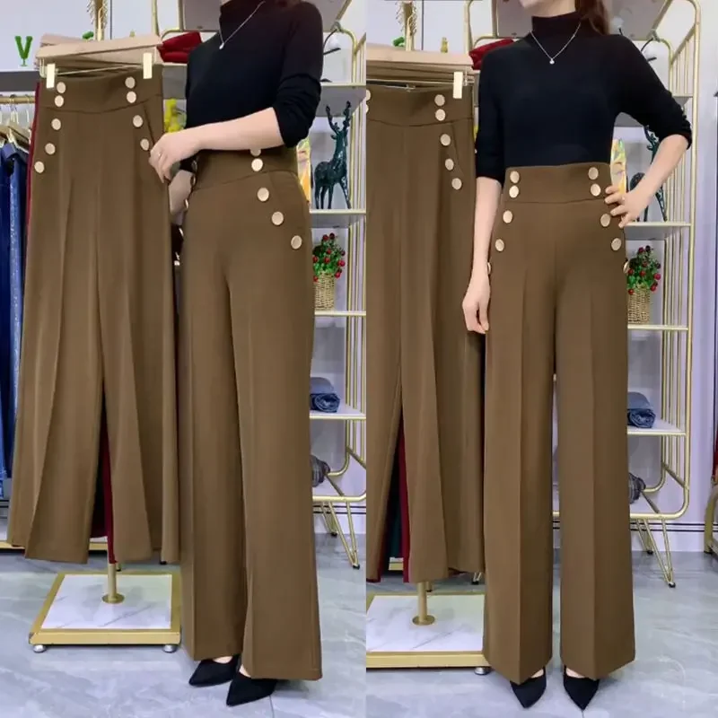 New Women\'S Fashion Trend Korean Version Of Waist Casual Mop Pants Female Loose Versatile Wide Leg Straight  Trousers Z22