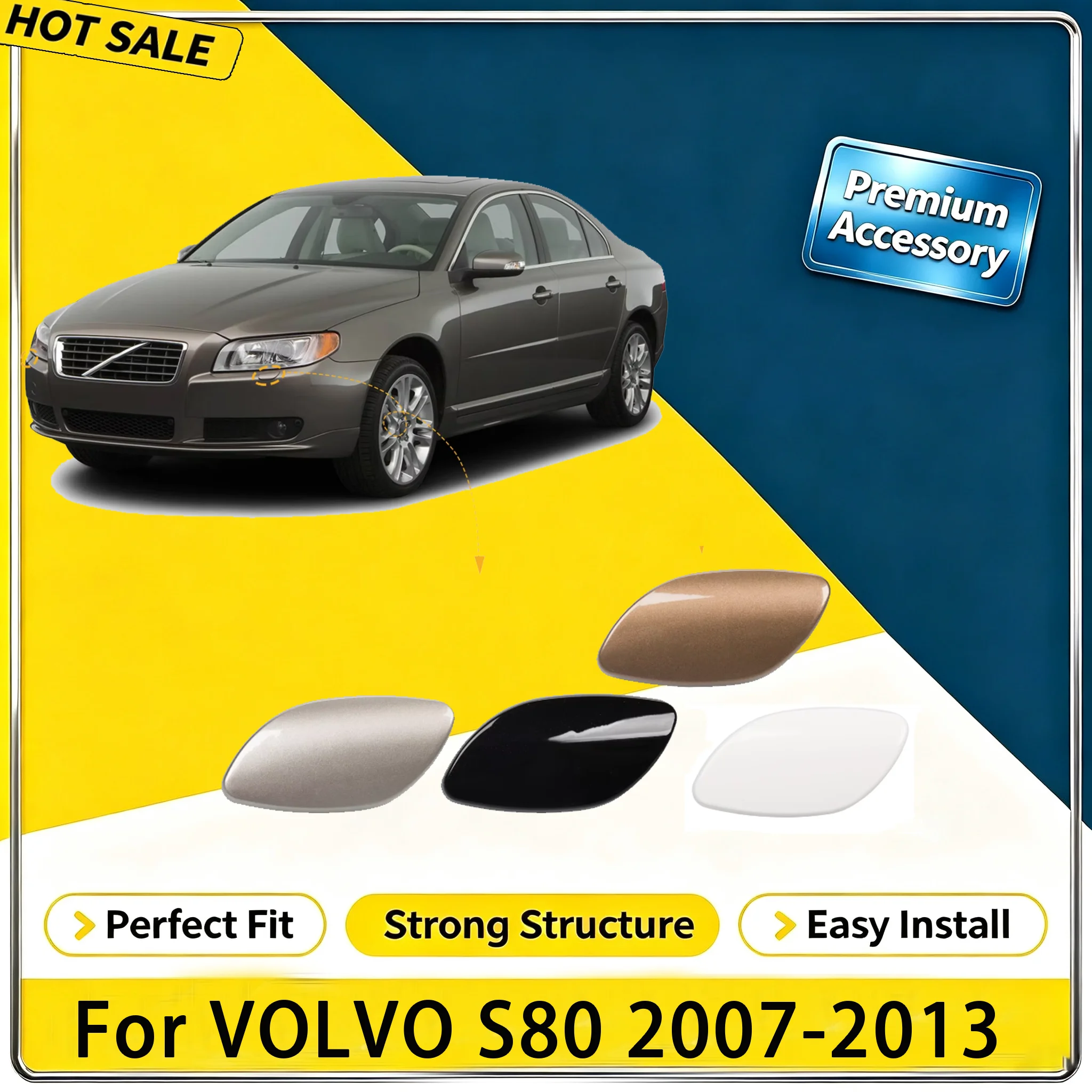 For VOLVO S80 2007-2013 Front Bumper Headlight Headlamp Washer Jet Spray Nozzle Cover Cap Left Right 39870059 39870060