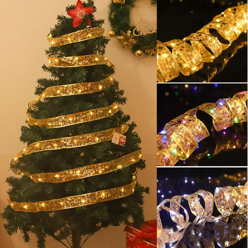 

Christmas Ribbon Fairy Light Christmas Decoration DIY Bows String Light Tree Ornaments For Home 2024 Xmas Decor New Year Wedding