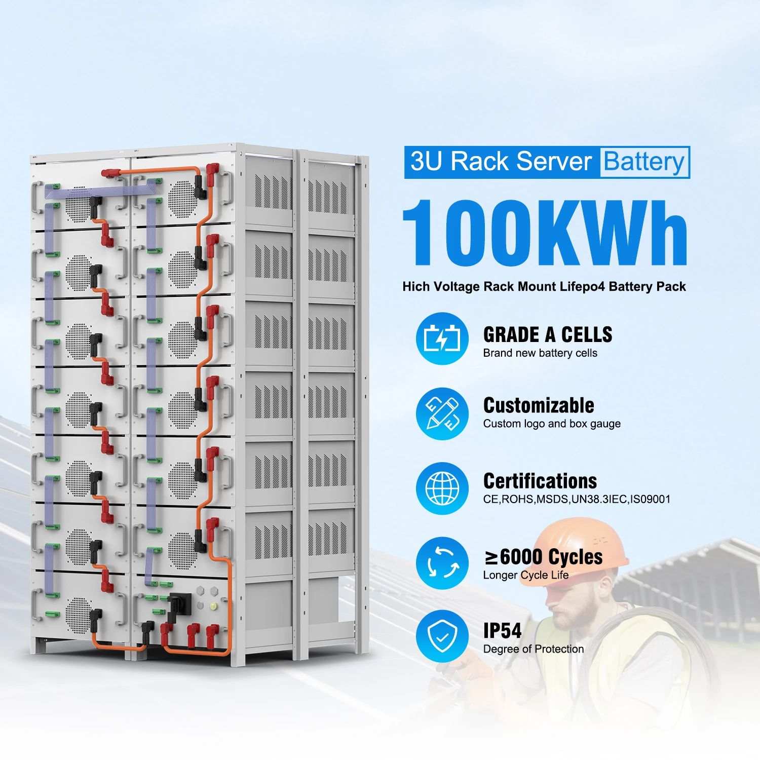 100kwh Energy Storage System 48V 1000Ah 50KWh 200KWh Solar LiFePo4 Lithium Battery Container