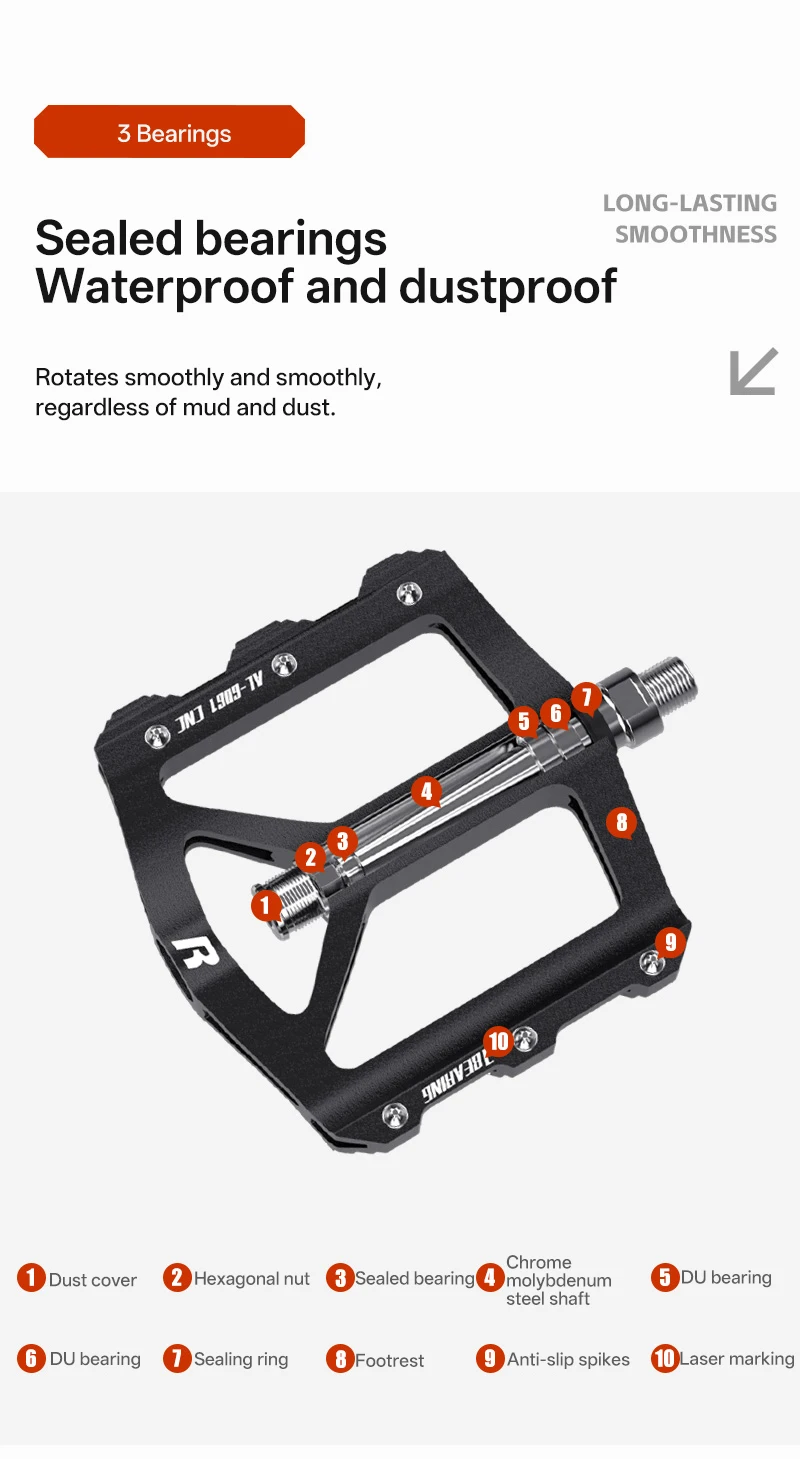 

Road Bike Mountain Pedal Aluminum Alloy Anti slip 3 Peilin Bearings Pedal Cycling