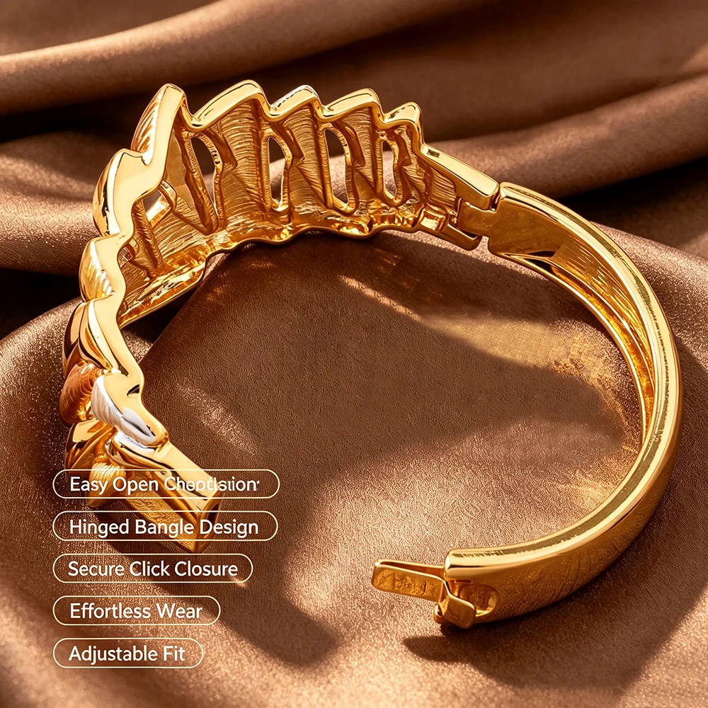 Damen-Armreif- und Ringset mit auffälligem, massivem, offenem Design, vergoldet und versilbert, mit geometrischer Textur, Statement-Schmuck für den Alltag, Partys und als Geschenk – Detail 3