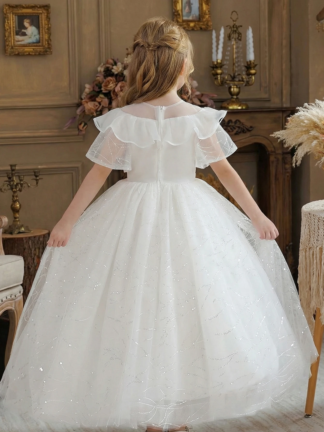 Tween Girls Wedding Flower Girls' White Dress with High-End Embroidery Wedding Ball Gown Suitable for Girls' Birthday Parties