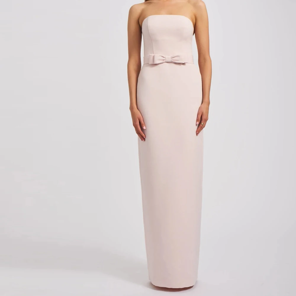 

Classic Celebrity Evening Dress Straight Solid Color Back Silt Zipper Back Sleeveless Bow Jersey Boat Neck Sleeveless Bespoke