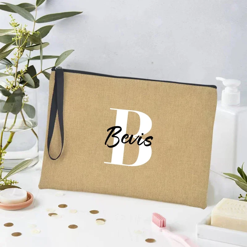 Custom Name Initials Letter Makeup Bags Bridesmaid Handbag Gift Travel Cosmetic Organizer Side Bag for Ladies Office Pencil Case