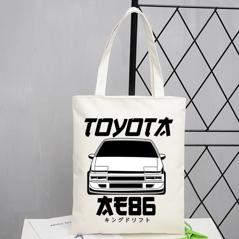 Bolsa de compras reutilizable con estampado de Anime Drift AE86 Initial D JDM Manga Takumi Fujiwara Drift Car Akagi RedSuns para mujer, bolsas de lona