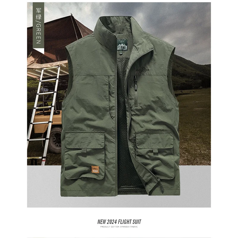 Men's Outdoor Tactical Vest Multi Pocket Workwear Fishing Photography Sleeveless Casual Loose Plus Size Lightweight Jacket