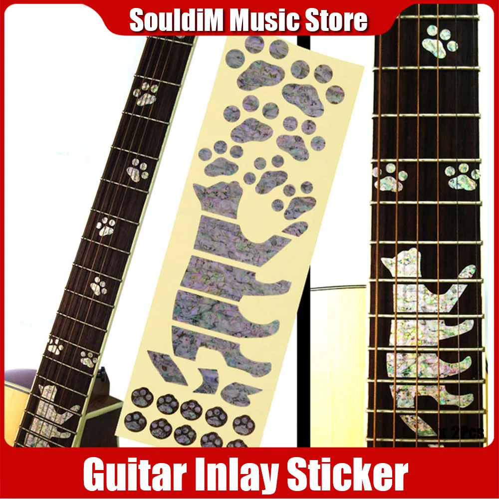 DIY Cat Star Blossom Pattern Acoustic Guitar Bass Electric Guitar Inlay Sticker Fret Fingerboard Decals Stick on Guitar Neck