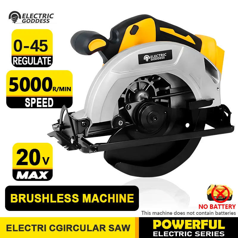 7-inch Cordless Circular Saw 5000rpm Brushless Woodworking Saw 45-degree Cutting Angle Adjustment For Dewalt 20v Batteries