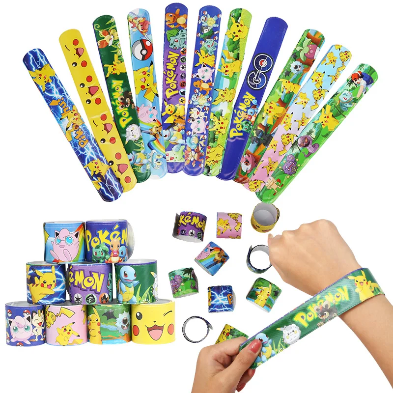 Pokemon Pikachu Bracelet Wristbands slap Bracelet Doll Characters snap band Children Pat Circle Educational Toys Birthday Gift