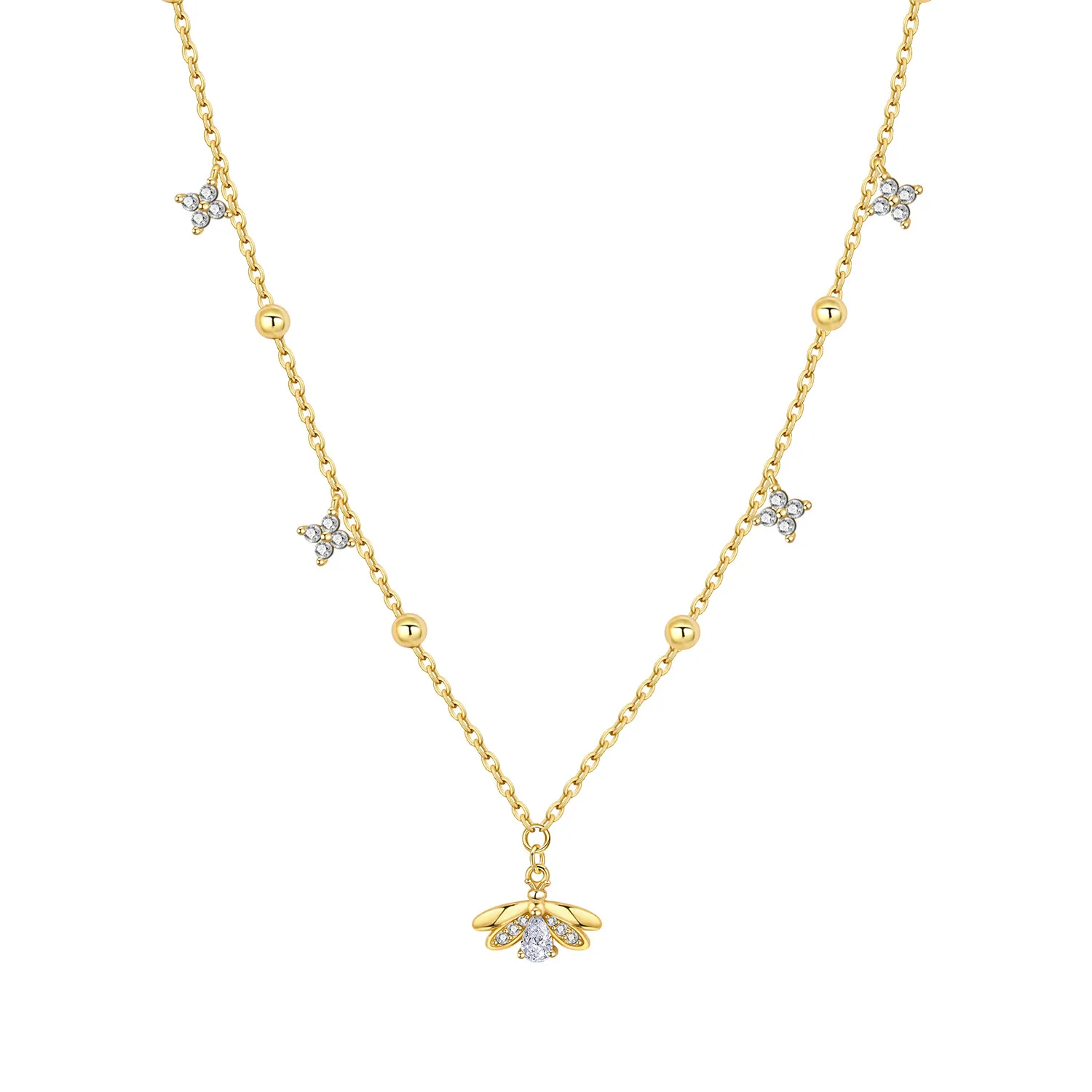 Women's 925 Sterling Silver Aurora Crystal Star Moon Key Necklace