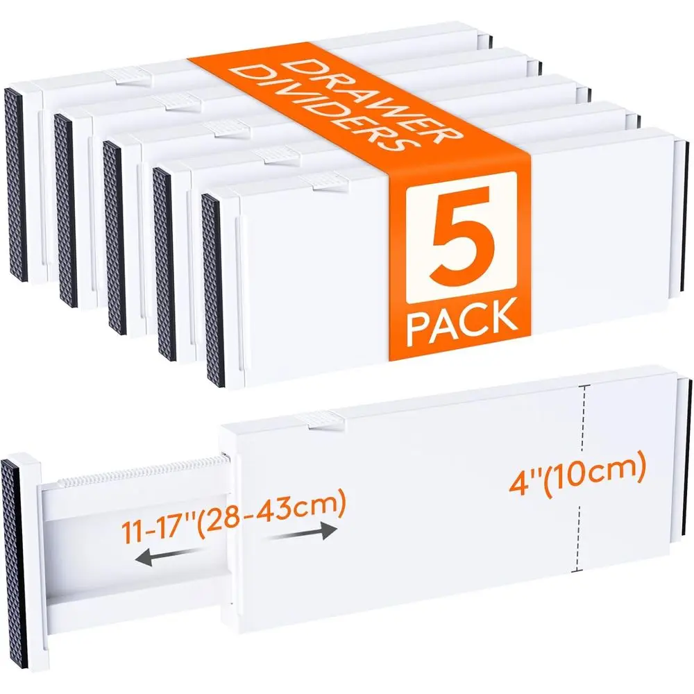 

5 Pack Drawer Dividers 4" High, 11-17" Adjustable Dresser Drawer Organizers for Clothes, Expandable Dresser Separators in Bedroo
