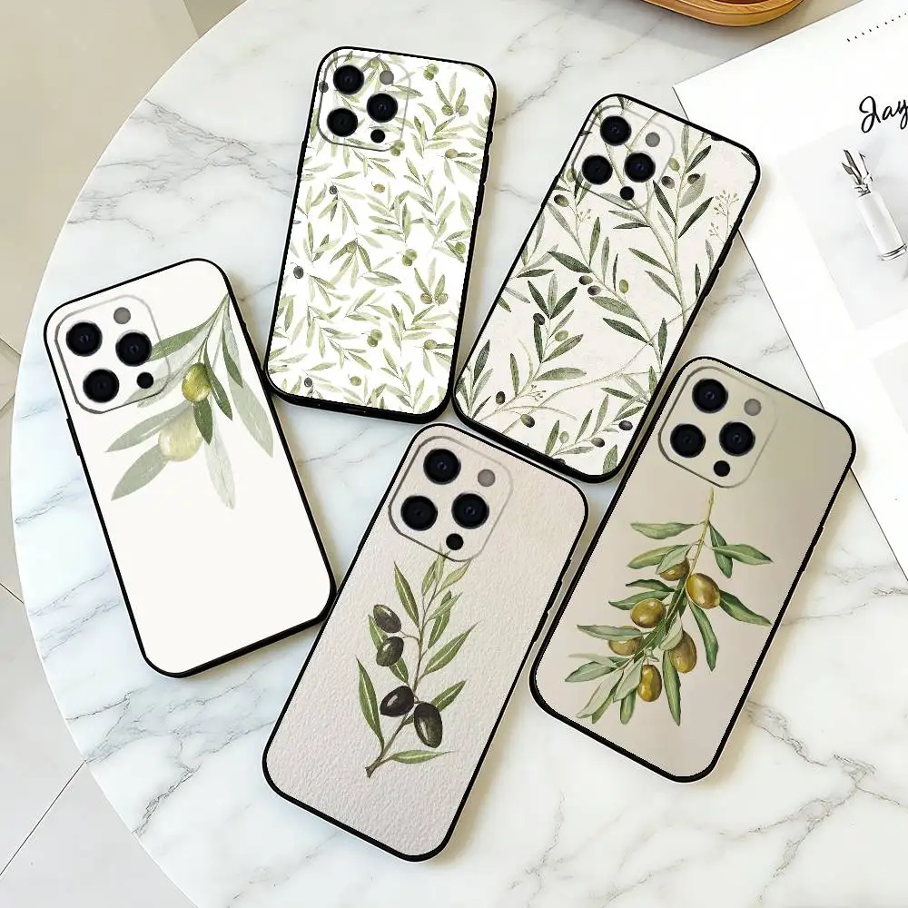 

O-Olive Branch Phone Case For iPhone 17,16,15,14,13,12,11 Plus,Pro Max,XS,Soft Silicone Black Cover