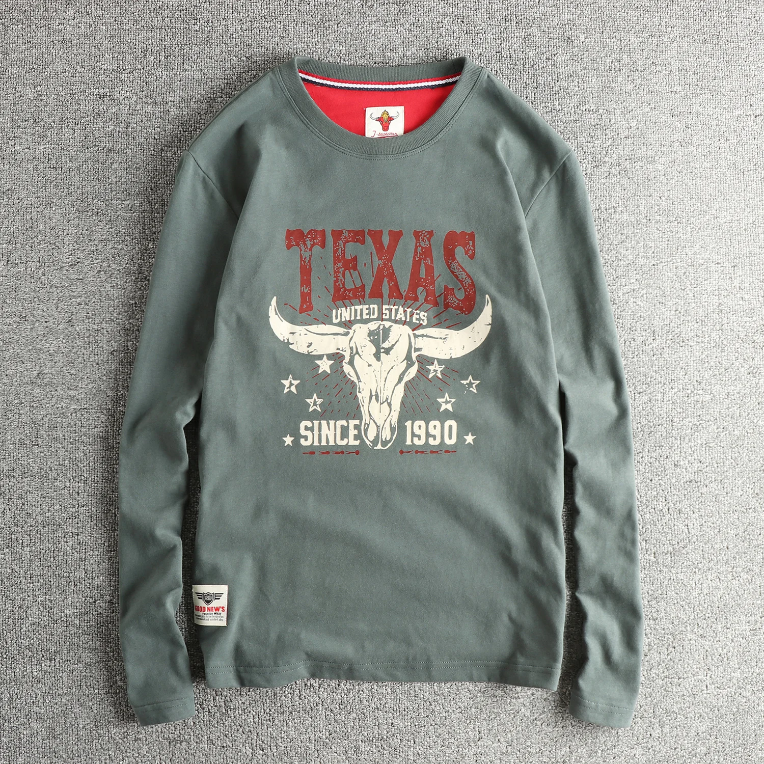 

Autumn new American retro pattern long-sleeved men's T-shirt washing comfortable daily versatile youth T-shirt