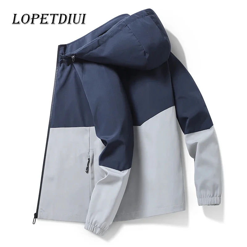 

2024 Men Spring Autumn Fashion Casual Windproof Breathable Keep Warm Jacket Coats Double Contrast Detachable Hat