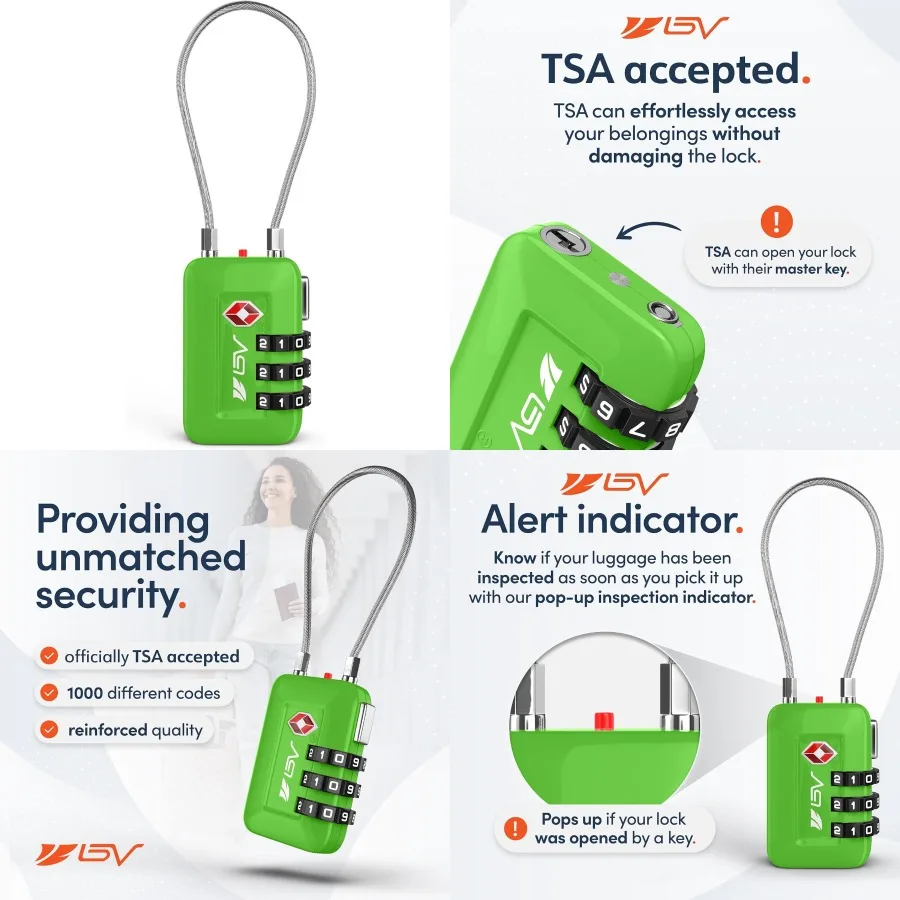 

TSA Accepted Luggage Travel Lock Set with Custom Combination for Secure Storage in School Gym Lockers Suitcases Filing Cabinets