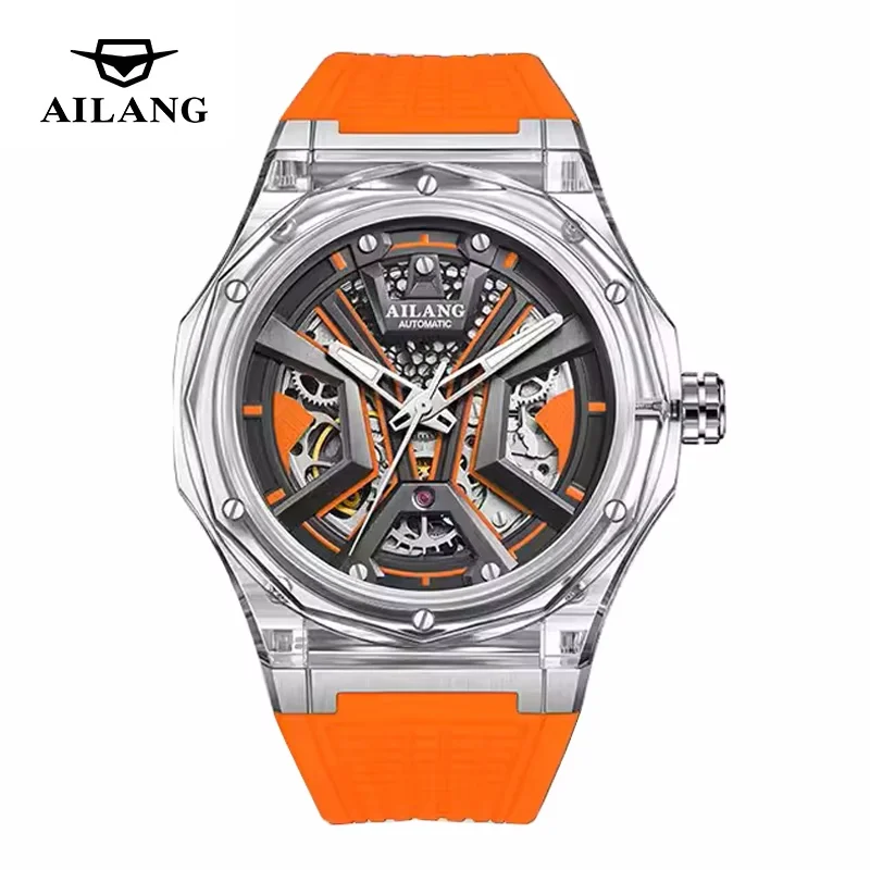 AILANG Men Automatic Watch Special Tough Guy Waterproof Skeleton Mechanical Watches Trend Alien Stainless Steel Gift Watch