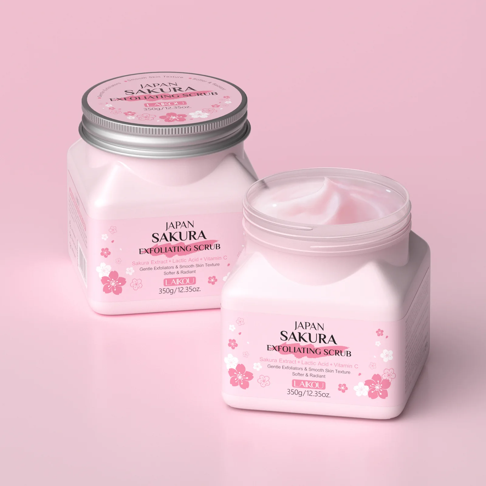 LAIKOU Sakura Body Scrub 350g, Face and Body Exfoliating Scrub for Deep Pore Cleansing, Moisturizing Dead Skin Remover