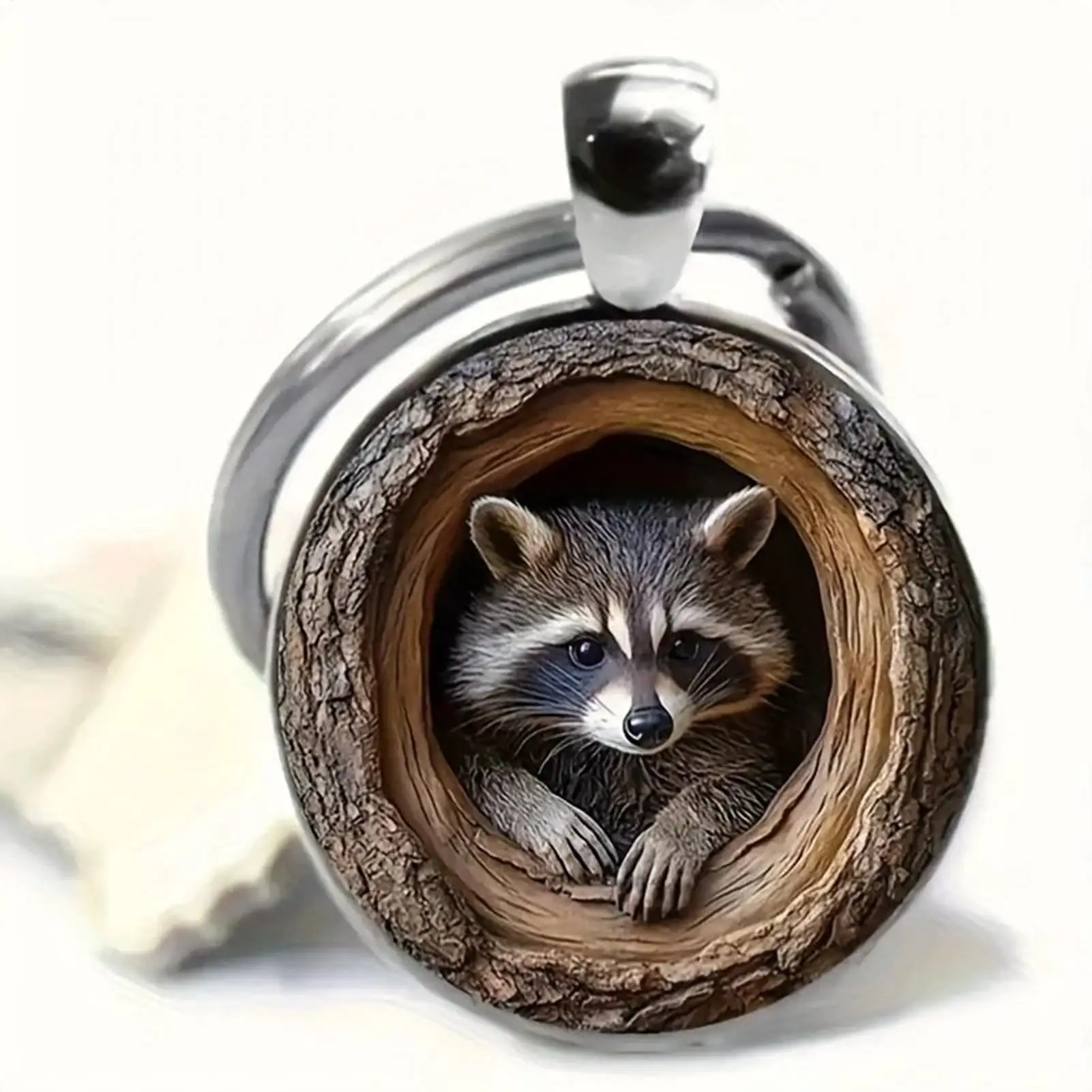 Chaveiro de guaxinim, chaveiro de árvore oca de guaxinim, chaveiro de animal pequeno para carteira, bolsa feminina, decoração de casa, mochila de viagem