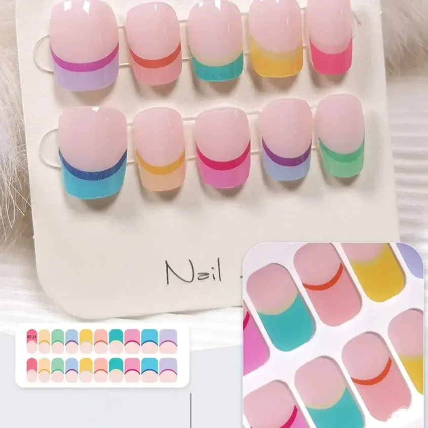 Gradient Pink Gel Nail Strips Patch Sliders Adhesive Waterproof Long Lasting Full Cover Gel Nail Stcikers UV Lamp Need