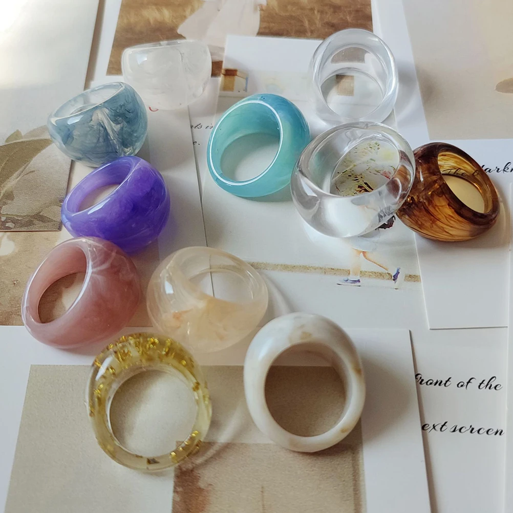

9 Pcs Multicolor Acrylic Resin Rings Vintage Fidget Fashionable for Women Stylish Finger Decor Durable Safe Creative Design