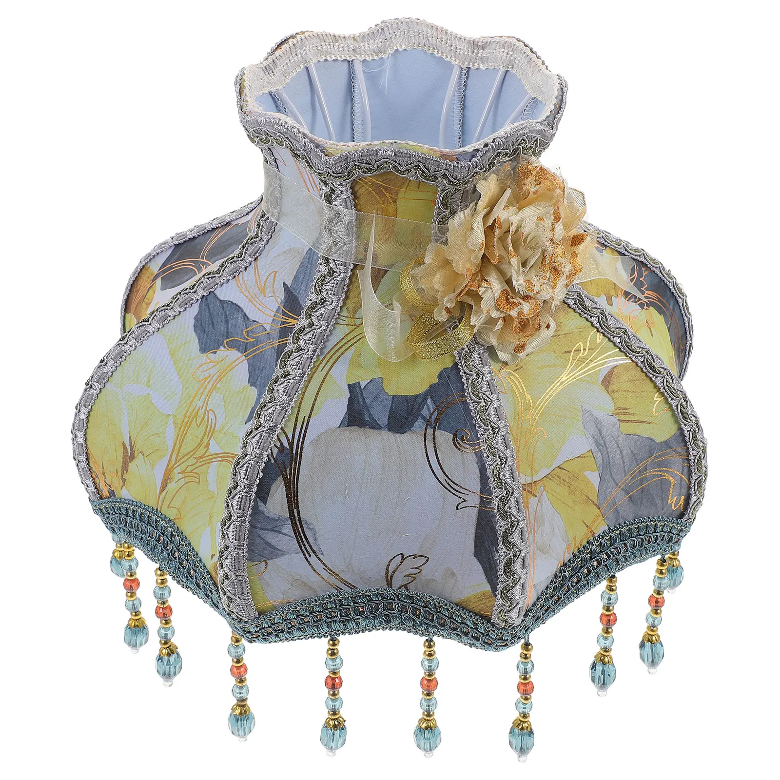 

European Lampshade Fringe Tassel Cloth Shade for Table Floor Lamps Victorian Hotel Retro Beads Lighting Accessories