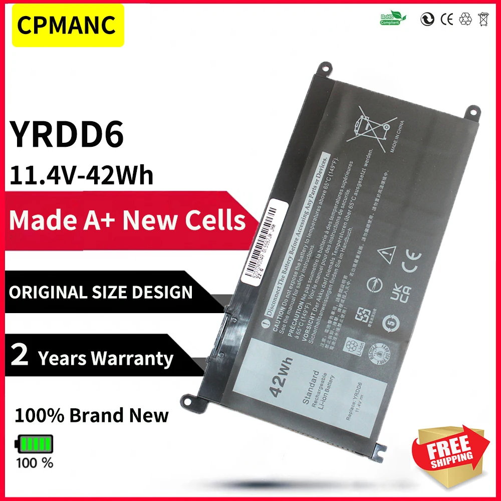 

CPMANC 11.4V 42Wh YRDD6 0YRDD6 1VX1H VM732 Laptop Battery For Dell Latitude 3300 3400 For Inspiron 14 5585 3400 5488 5493 5593