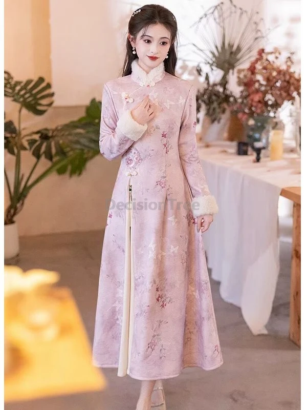 

2025 улучшенный китайский стиль aodai qipao, модный сказочный Cheongsam, молодежный темперамент, сладкий изящный женский зимний повседневный Ципао